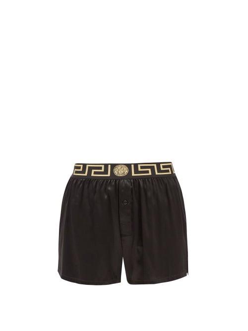 Versace - Logo-jacquard Silk-satin Pyjama Shorts - Womens - Black