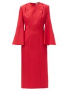 Matchesfashion.com Fendi - Double-breasted Wool-blend Twill Pencil Dress - Womens - Red