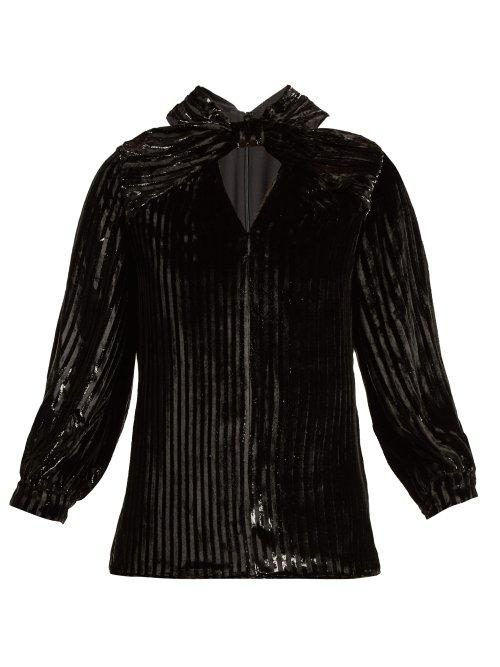 Matchesfashion.com Erdem - Zadie Striped Velvet Top - Womens - Black