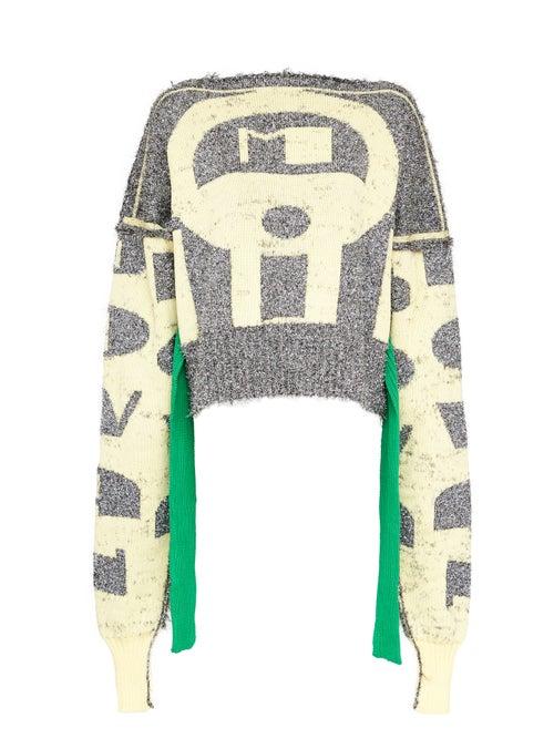 Matchesfashion.com Matty Bovan - Tie-waist Metallic Deadstock-knitted Sweater - Womens - Silver Multi