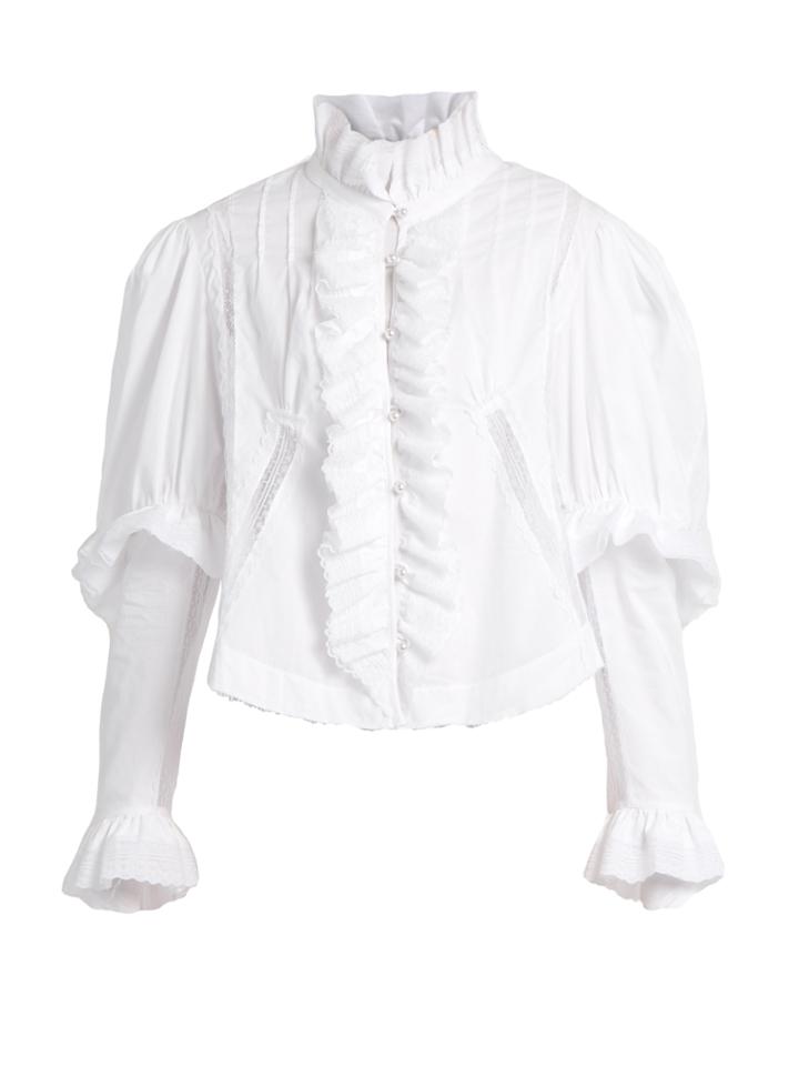 Natasha Zinko Ruffle And Lace-trimmed Cotton Blouse