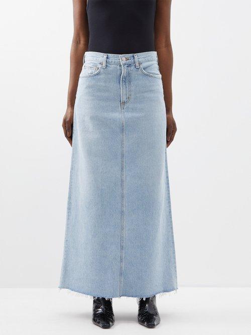 Agolde - Hilla Raw-hem Organic Denim Skirt - Womens - Light Blue