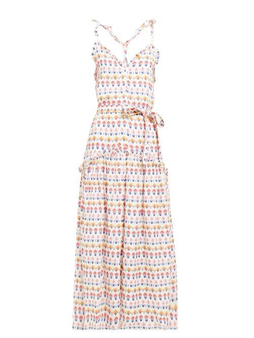 Matchesfashion.com Beulah - Mahi Floral Print Cotton Midi Dress - Womens - White Multi