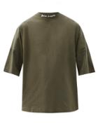 Matchesfashion.com Palm Angels - Logo-print Oversized Cotton-jersey T-shirt - Mens - Khaki