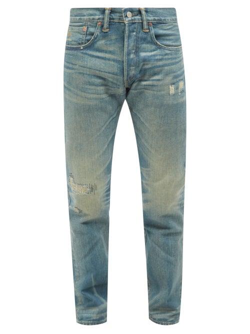 Rrl - Distressed Slim-leg Jeans - Mens - Blue