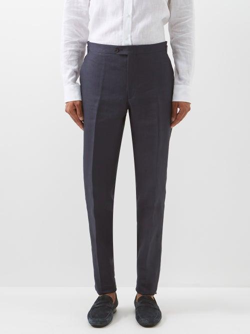 Thom Sweeney - Side-adjuster Linen-cambric Trousers - Mens - Navy
