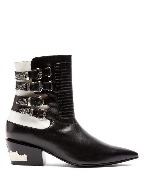 Matchesfashion.com Toga - Buckled Leather Ankle Boots - Womens - Black White