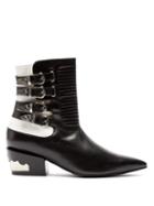 Matchesfashion.com Toga - Buckled Leather Ankle Boots - Womens - Black White