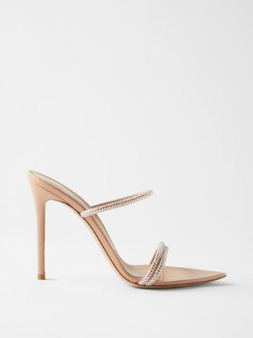 Gianvito Rossi - Double-strap 70 Suede Crystal-embellished Mules - Womens - Light Pink