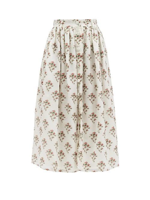 Matchesfashion.com Brock Collection - High-rise Floral-print Cotton-blend Skirt - Womens - White Print
