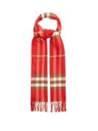 Burberry - Giant-check Fringed Cashmere Scarf - Womens - Red