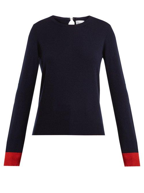 Matchesfashion.com Barrie - Flower Patches Cashmere Sweater - Womens - Navy Multi