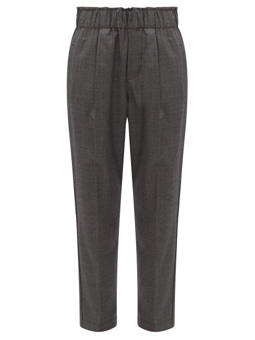 Matchesfashion.com Brunello Cucinelli - Cropped Wool Tapered Trousers - Womens - Dark Grey