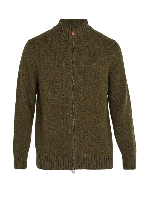 Matchesfashion.com Inis Mein - Donegal Zip Through Wool Blend Sweater - Mens - Green