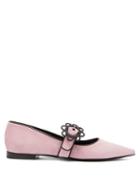 Matchesfashion.com Fabrizio Viti - Flower Buckle Suede Flats - Womens - Light Pink