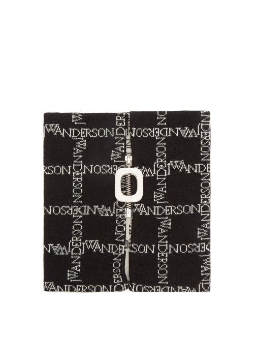 Jw Anderson - Logo-intarsia Zipped Merino Snood - Womens - Black White