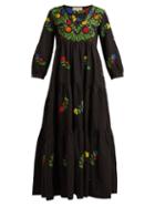 Matchesfashion.com Muzungu Sisters - Frangipani Embroidered Cotton Dress - Womens - Black Multi