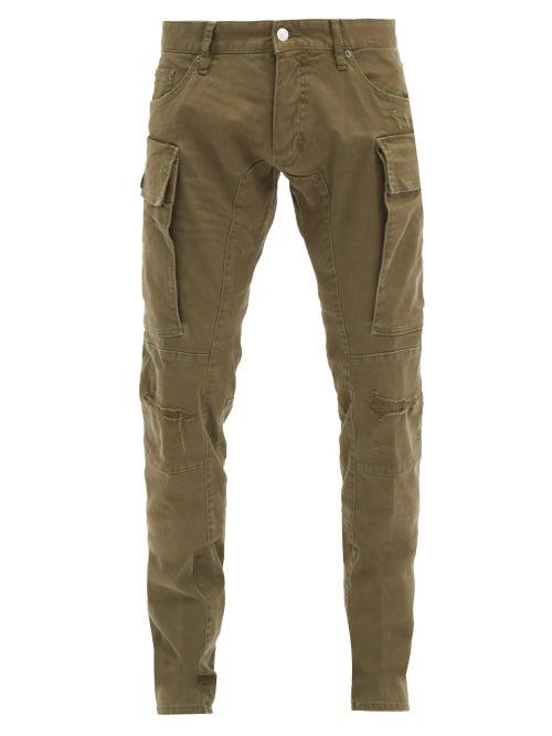 Matchesfashion.com Dsquared2 - Distressed Cotton-blend Slim Cargo Trousers - Mens - Green