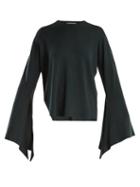 Matchesfashion.com Tibi - Slit Side Wool Blend Knit Sweater - Womens - Dark Green