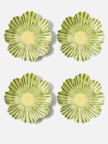 Bordallo Pinheiro - Set Of Four Daisy Earthenware Dessert Plates - Green Multi