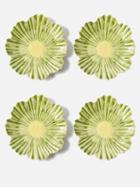 Bordallo Pinheiro - Set Of Four Daisy Earthenware Dessert Plates - Green Multi