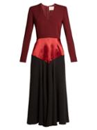Matchesfashion.com Roksanda - Hayato V Neck Tri Colour Dress - Womens - Burgundy Multi