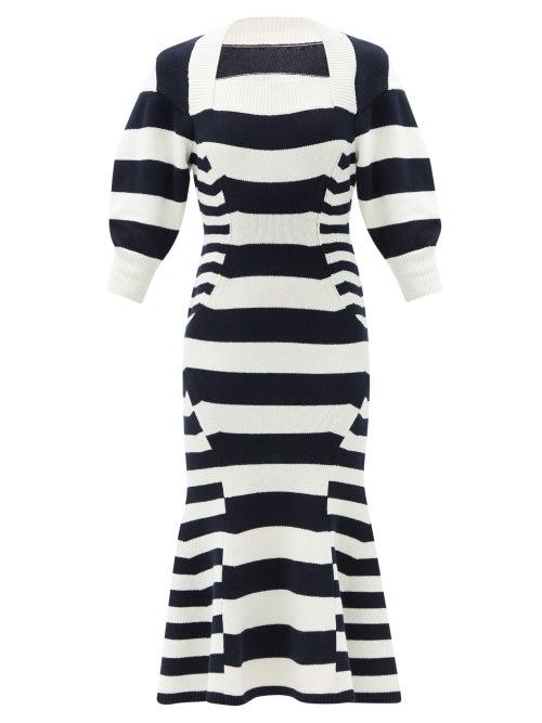 Matchesfashion.com Alexander Mcqueen - Square-neck Striped Sweater Dress - Womens - White Multi