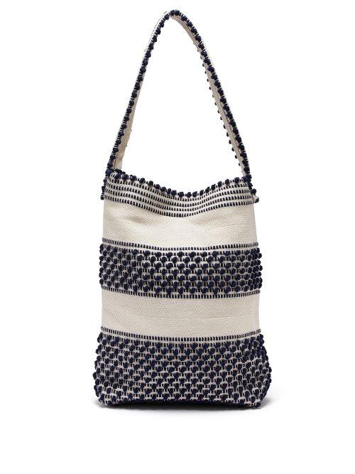 Matchesfashion.com Antonello Tedde - Pompom Woven Shoulder Bag - Womens - Navy White