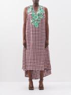 Biyan - Aulia Embroidered Polka-dot Silk-blend Dress - Womens - Navy Red
