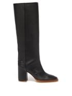 Chlo - Edith Block-heel Leather Knee-high Boots - Womens - Black