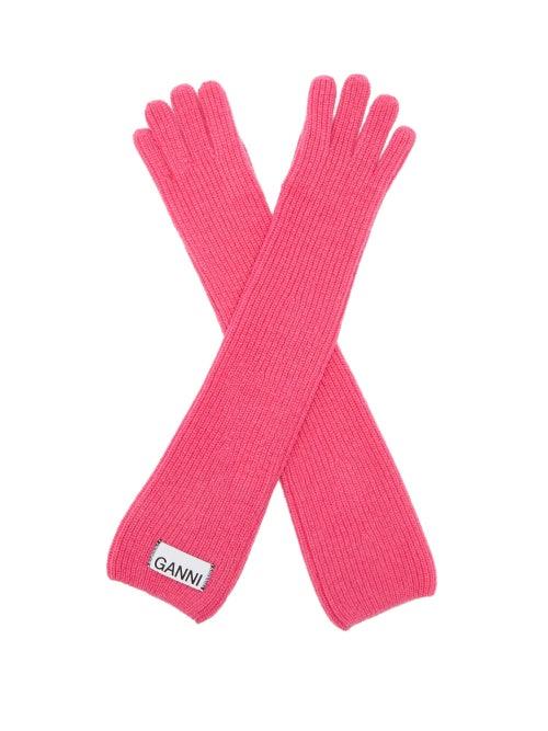 Matchesfashion.com Ganni - Rib Knit Wool Blend Gloves - Womens - Pink