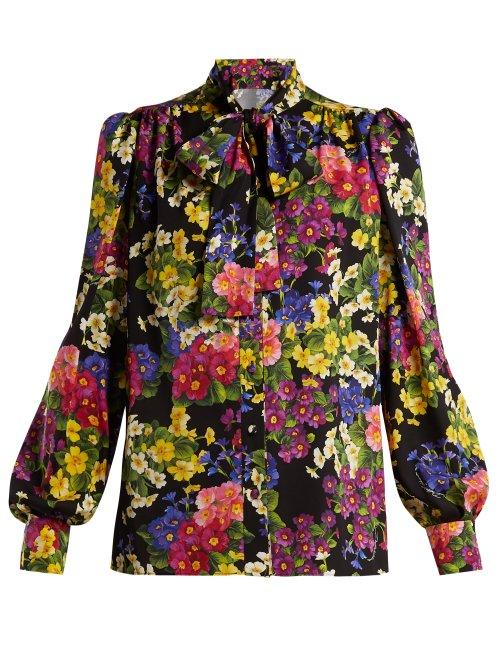 Matchesfashion.com Dolce & Gabbana - Floral Printed Silk Blouse - Womens - Black Multi