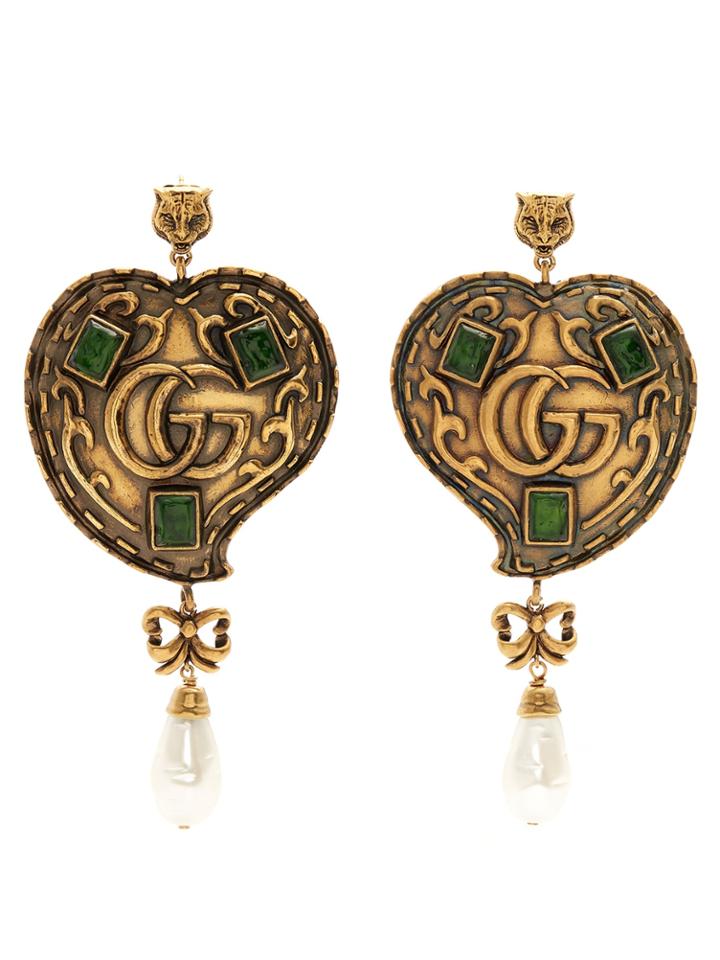 Gucci Feline Gg-heart Drop Earrings
