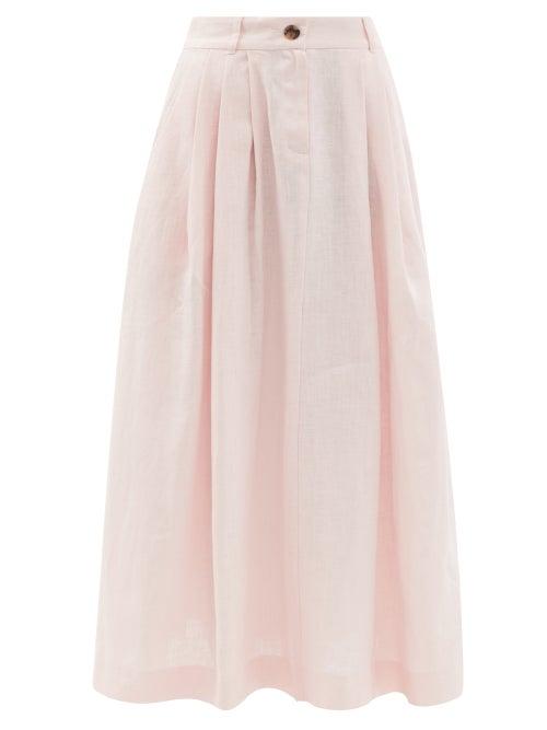 Ladies Rtw Mara Hoffman - Tulay High-rise Pleated Hemp-canvas Midi Skirt - Womens - Light Pink