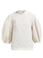 Matchesfashion.com Simone Rocha - Floral Cloqu Mandarin Collar Top - Womens - Ivory