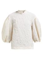 Matchesfashion.com Simone Rocha - Floral Cloqu Mandarin Collar Top - Womens - Ivory