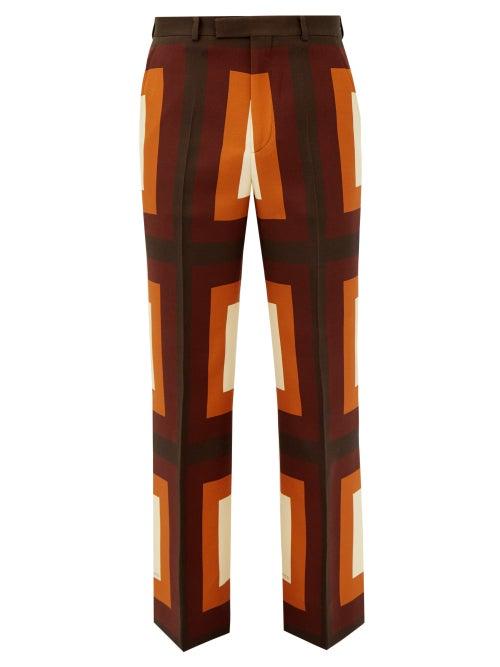 Gucci - Geometric-print Wool-blend Twill Suit Trousers - Mens - Brown Multi