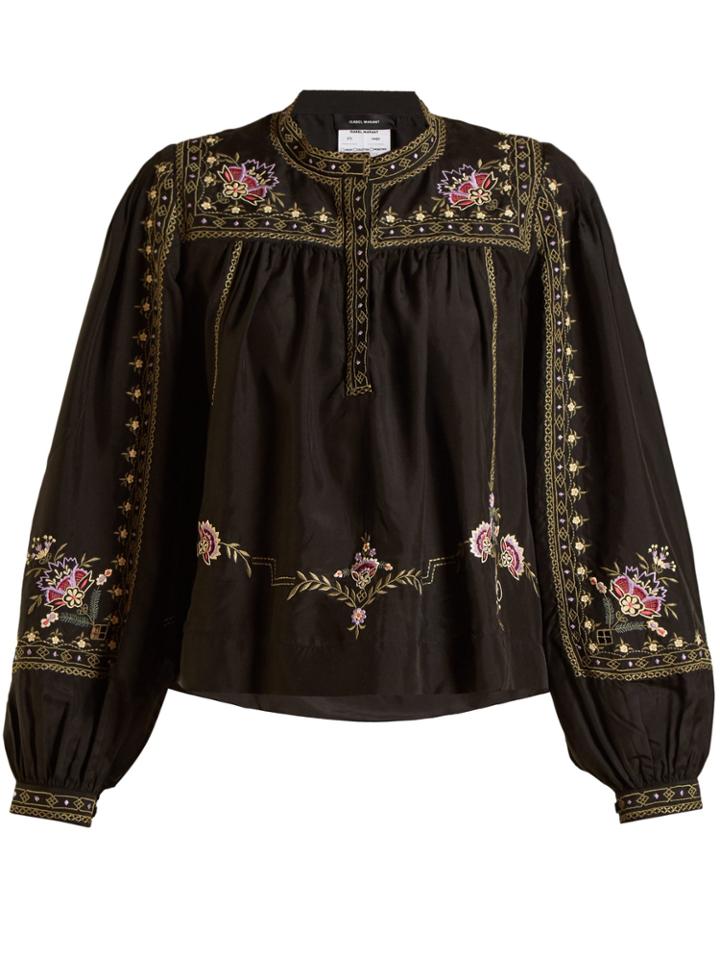 Isabel Marant Dyron Embroidered Silk Blouse