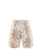 Jacquemus - Floral-print Pleated Wool-blend Shorts - Mens - Beige