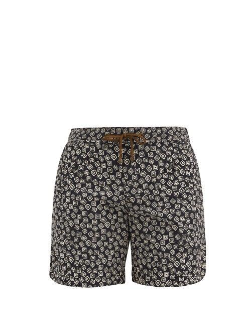 Matchesfashion.com Charvet X Thorsun - Floating Squares-print Swim Shorts - Mens - Black Multi
