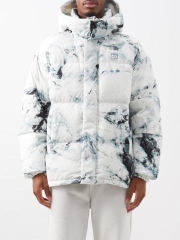 66 North - Dyngja Rmountain-print Down Coat - Mens - White Black