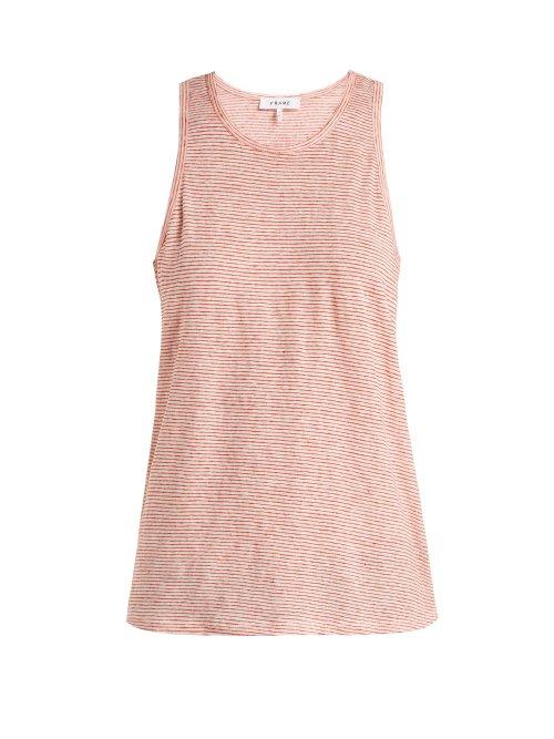 Matchesfashion.com Frame - Striped Linen Jersey Tank Top - Womens - Red White