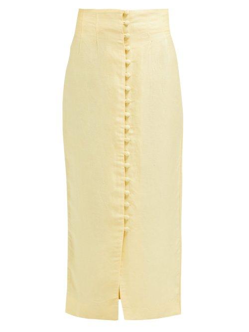 Matchesfashion.com Cult Gaia - Hera Button Front Midi Skirt - Womens - Light Yellow