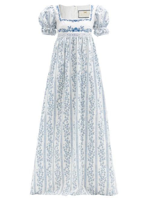 Matchesfashion.com Agua By Agua Bendita - Pistachio Square-neck Floral-print Cotton Dress - Womens - White Multi