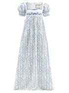 Matchesfashion.com Agua By Agua Bendita - Pistachio Square-neck Floral-print Cotton Dress - Womens - White Multi