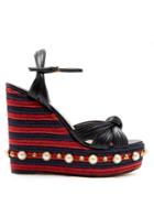 Gucci Pearl-embellished Leather Wedge Sandals