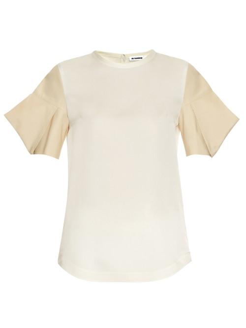 Jil Sander Acorn Structured-sleeve Silk-satin Top