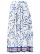 Matchesfashion.com Le Sirenuse, Positano - Jane Paisley-print Cotton Midi Skirt - Womens - Blue Print