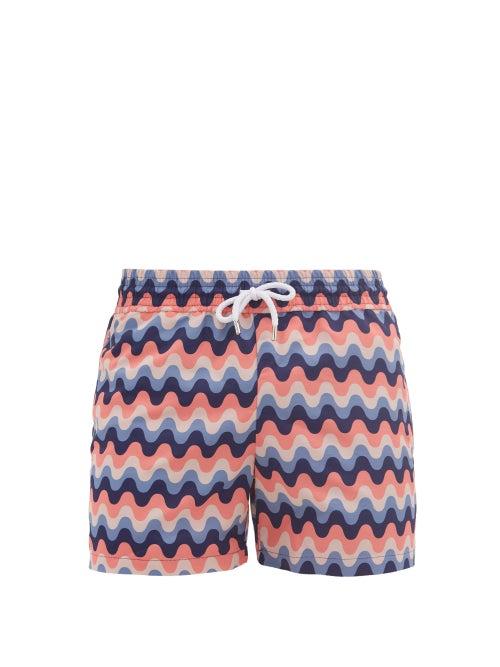 Matchesfashion.com Frescobol Carioca - Copacabana Wave-print Swim Shorts - Mens - Pink Navy