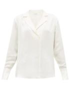 Matchesfashion.com Frame - Notch Lapel Collar Silk Crepe Blouse - Womens - Ivory